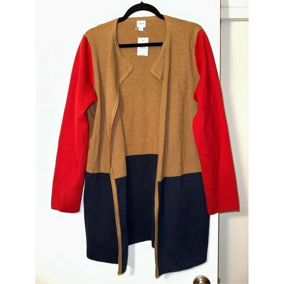 J. Crew Women’s Colorblock Cardigan Sweater Navy Tan Red Large NWT - Picture 1 of 10